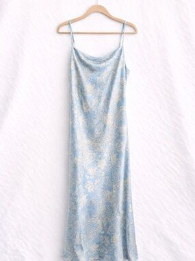 Emory Park Satin Floral Cowl Neck Midi Dress – Blue